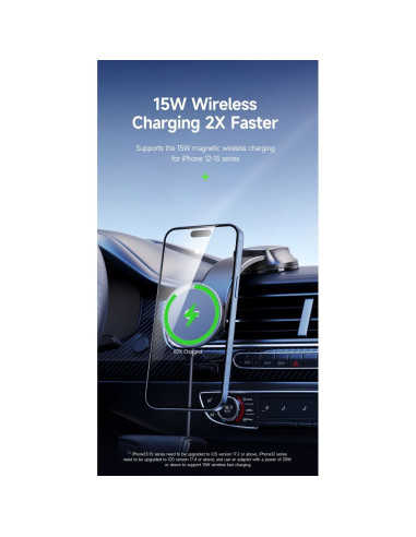 DUZZONA V4 - Support voiture à induction pour carte compatible avec la recharge MagSafe 15W et Qi2 noir