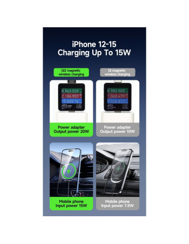 DUZZONA V4 - Support voiture à induction pour carte compatible avec la recharge MagSafe 15W et Qi2 noir