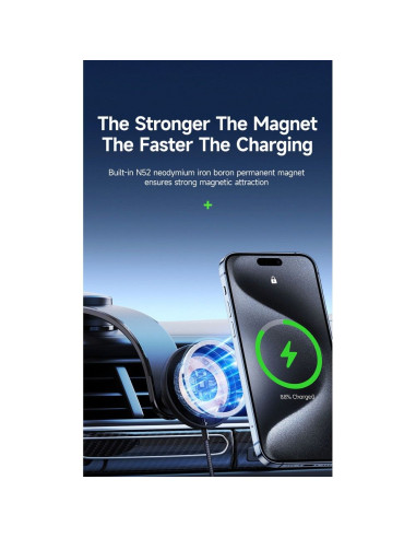DUZZONA V4 - Support voiture à induction pour carte compatible avec la recharge MagSafe 15W et Qi2 noir