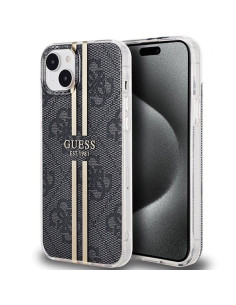 Véritable GUESS Case GUHCP15SH4PSEGK pour iPhone 15 (4G Gold Stripe / Black)