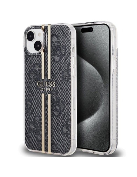 Véritable GUESS Case GUHCP15SH4PSEGK pour iPhone 15 (4G Gold Stripe / Black)
