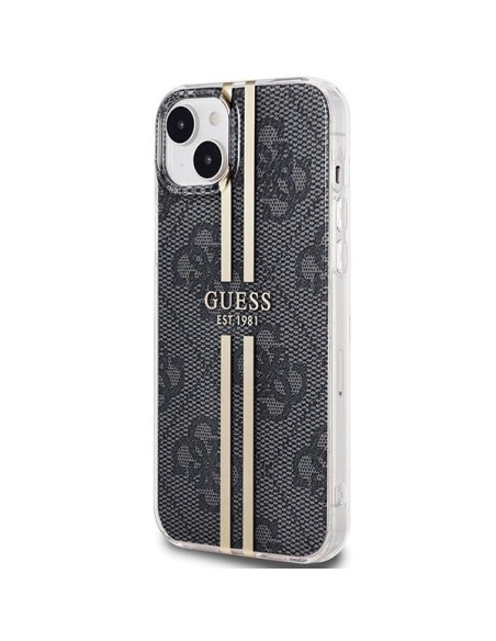 Véritable GUESS Case GUHCP15SH4PSEGK pour iPhone 15 (4G Gold Stripe / Black)