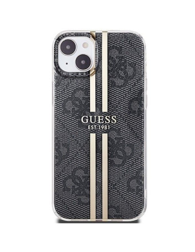 Véritable GUESS Case GUHCP15SH4PSEGK pour iPhone 15 (4G Gold Stripe / Black)