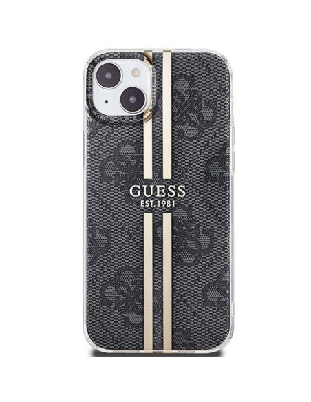 Véritable GUESS Case GUHCP15SH4PSEGK pour iPhone 15 (4G Gold Stripe / Black)