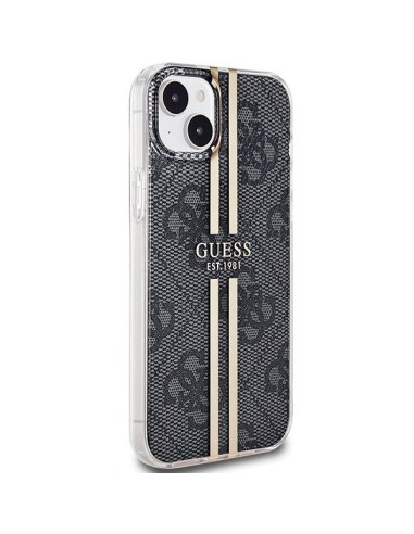 Véritable GUESS Case GUHCP15SH4PSEGK pour iPhone 15 (4G Gold Stripe / Black)
