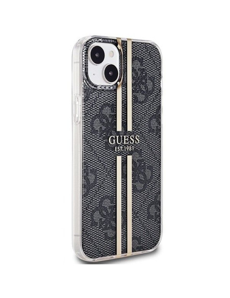 Véritable GUESS Case GUHCP15SH4PSEGK pour iPhone 15 (4G Gold Stripe / Black)