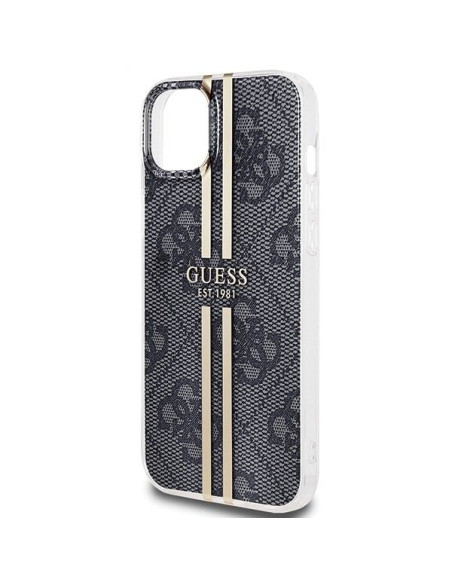 Véritable GUESS Case GUHCP15SH4PSEGK pour iPhone 15 (4G Gold Stripe / Black)