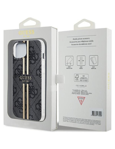 Véritable GUESS Case GUHCP15SH4PSEGK pour iPhone 15 (4G Gold Stripe / Black)