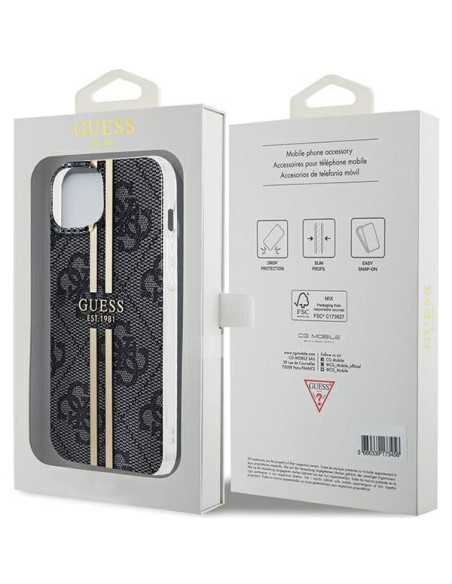 Véritable GUESS Case GUHCP15SH4PSEGK pour iPhone 15 (4G Gold Stripe / Black)