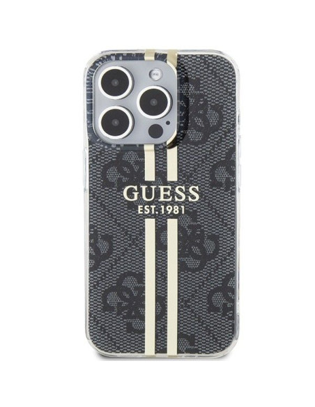 Véritable GUESS Case GUHCP15LH4PSEGK pour iPhone 15 Pro (4G Gold Stripe / Black)
