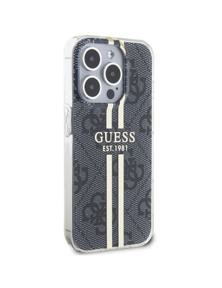 Véritable GUESS Case GUHCP15LH4PSEGK pour iPhone 15 Pro (4G Gold Stripe / Black)
