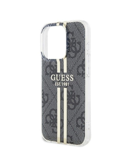 Véritable GUESS Case GUHCP15LH4PSEGK pour iPhone 15 Pro (4G Gold Stripe / Black)