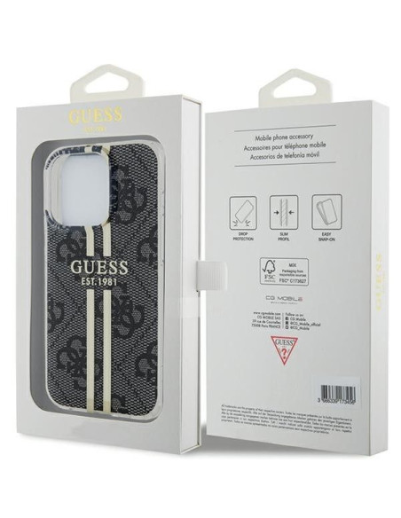 Véritable GUESS Case GUHCP15LH4PSEGK pour iPhone 15 Pro (4G Gold Stripe / Black)