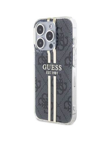 Véritable GUESS Case GUHCP15XH4PSEGK pour iPhone 15 Pro Max (4G Gold Stripe / Black)