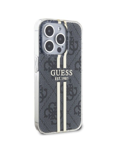 Véritable GUESS Case GUHCP15XH4PSEGK pour iPhone 15 Pro Max (4G Gold Stripe / Black)
