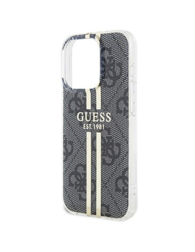 Véritable GUESS Case GUHCP15XH4PSEGK pour iPhone 15 Pro Max (4G Gold Stripe / Black)