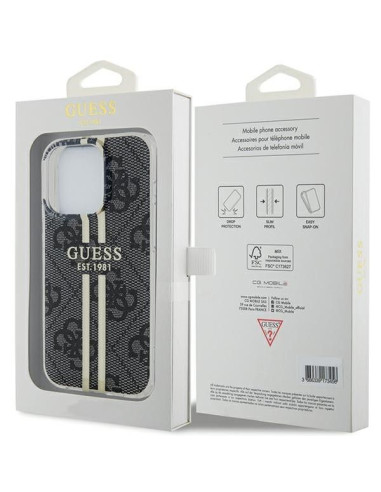 Véritable GUESS Case GUHCP15XH4PSEGK pour iPhone 15 Pro Max (4G Gold Stripe / Black)