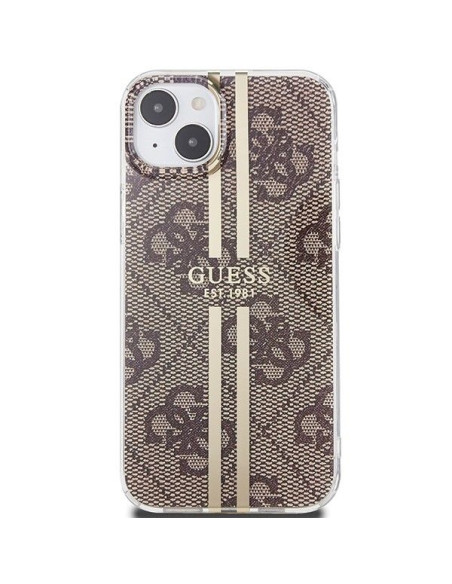 Véritable GUESS Case GUHCP15SH4PSEGW pour iPhone 15 (4G Gold Stripe / Brown)