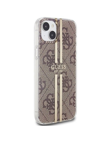 Véritable GUESS Case GUHCP15SH4PSEGW pour iPhone 15 (4G Gold Stripe / Brown)