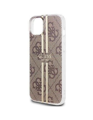 Véritable GUESS Case GUHCP15SH4PSEGW pour iPhone 15 (4G Gold Stripe / Brown)