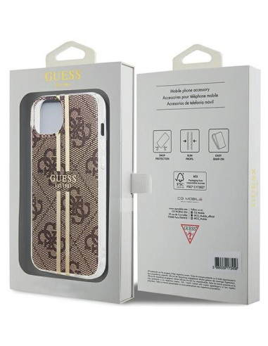 Véritable GUESS Case GUHCP15SH4PSEGW pour iPhone 15 (4G Gold Stripe / Brown)