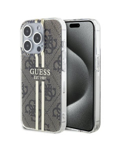 Véritable GUESS Case GUHCP15MH4PSEGW pour iPhone 15 Pro (4G Gold Stripe / Brown)