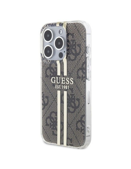 Véritable GUESS Case GUHCP15MH4PSEGW pour iPhone 15 Pro (4G Gold Stripe / Brown)