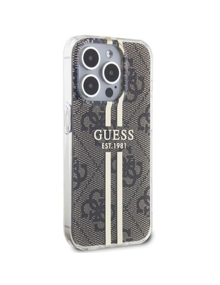 Véritable GUESS Case GUHCP15MH4PSEGW pour iPhone 15 Pro (4G Gold Stripe / Brown)