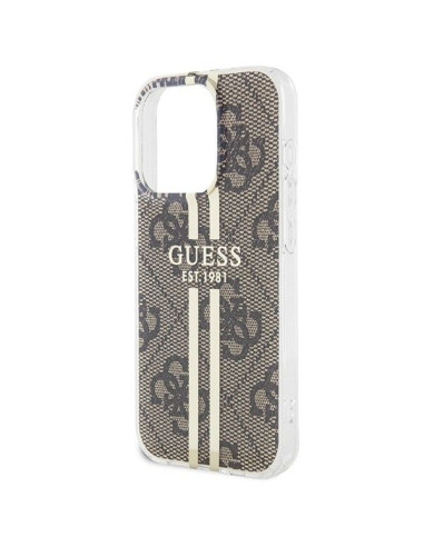 Véritable GUESS Case GUHCP15MH4PSEGW pour iPhone 15 Pro (4G Gold Stripe / Brown)