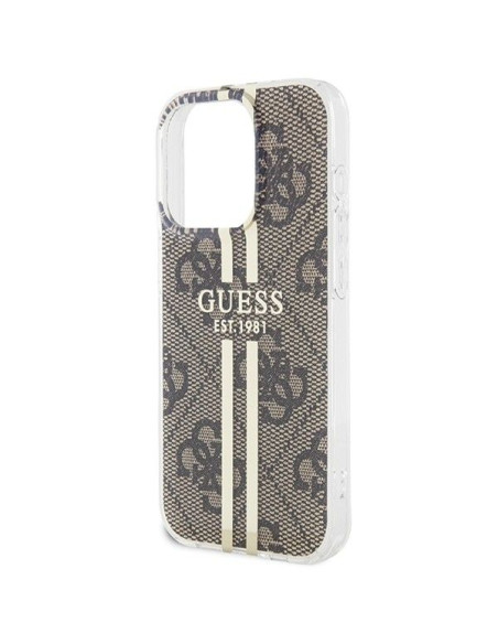 Véritable GUESS Case GUHCP15MH4PSEGW pour iPhone 15 Pro (4G Gold Stripe / Brown)
