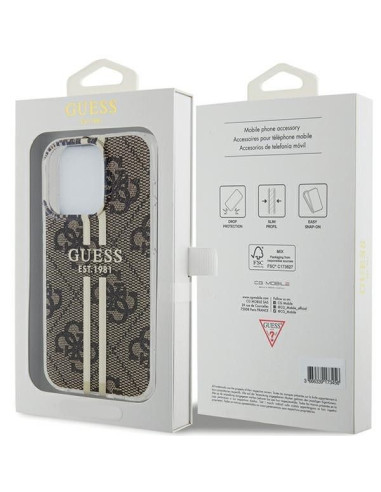 Véritable GUESS Case GUHCP15MH4PSEGW pour iPhone 15 Pro (4G Gold Stripe / Brown)
