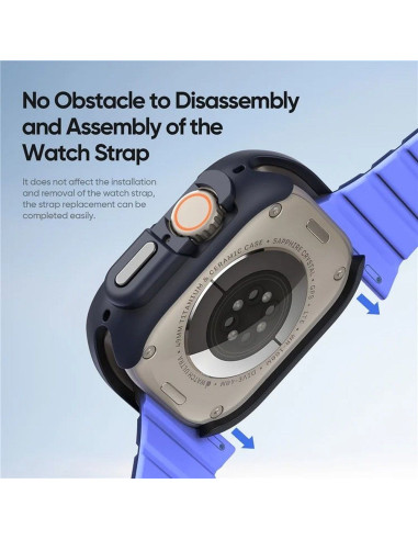 DUX DUCIS Bamo - Coque de protection en PC dur pour Apple Watch Ultra/Ultra 2 49mm noir et bleu.