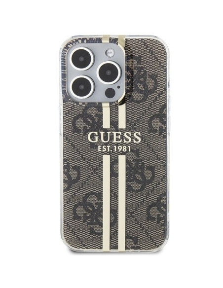 Véritable GUESS Case GUHCP15XH4PSEGW pour iPhone 15 Pro Max (4G Gold Stripe / Brown)