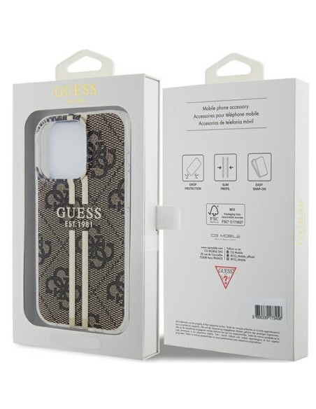 Véritable GUESS Case GUHCP15XH4PSEGW pour iPhone 15 Pro Max (4G Gold Stripe / Brown)
