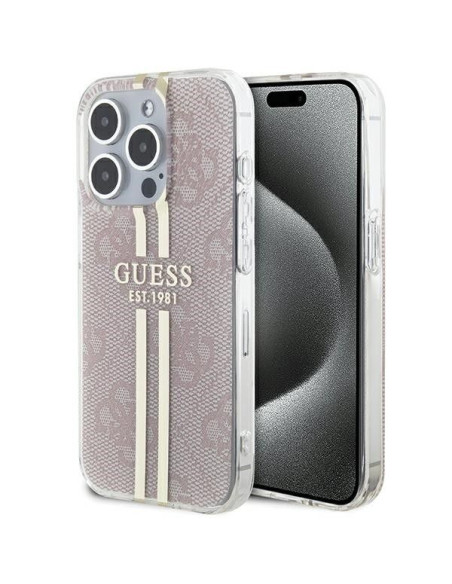 Véritable GUESS Case GUHCP14XH4PSEGP pour iPhone 14 Pro Max (4G Gold Stripe / Pink)