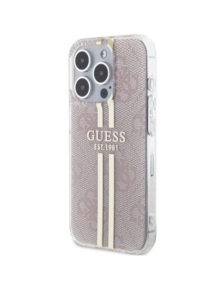 Véritable GUESS Case GUHCP14XH4PSEGP pour iPhone 14 Pro Max (4G Gold Stripe / Pink)