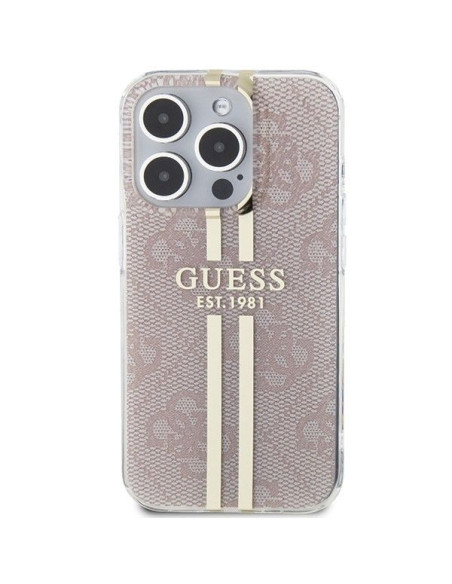 Véritable GUESS Case GUHCP14XH4PSEGP pour iPhone 14 Pro Max (4G Gold Stripe / Pink)