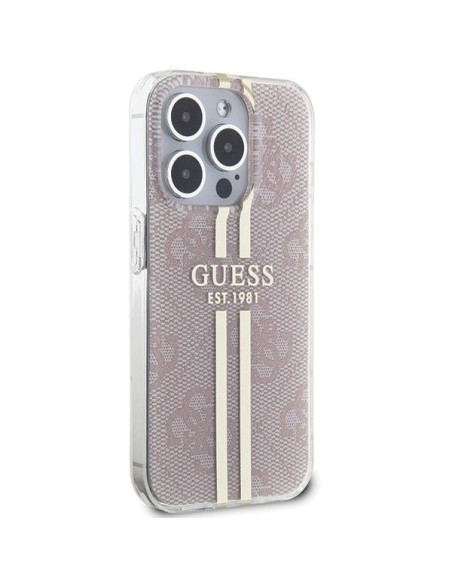 Véritable GUESS Case GUHCP14XH4PSEGP pour iPhone 14 Pro Max (4G Gold Stripe / Pink)