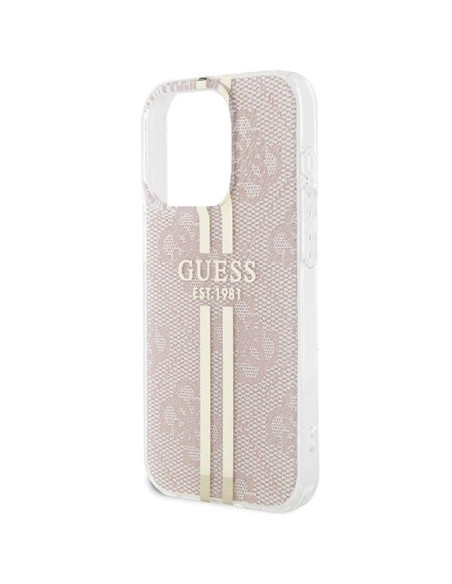 Véritable GUESS Case GUHCP14XH4PSEGP pour iPhone 14 Pro Max (4G Gold Stripe / Pink)