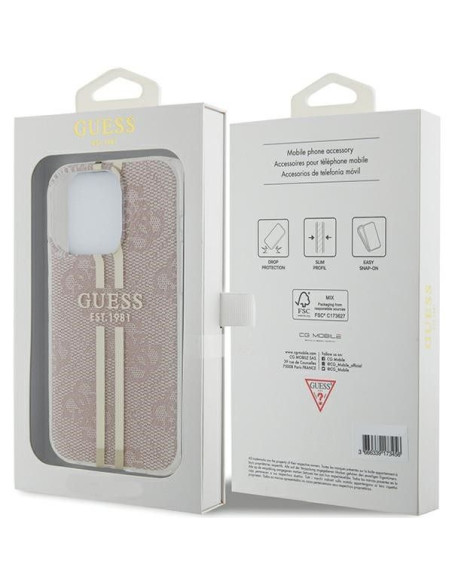 Véritable GUESS Case GUHCP14XH4PSEGP pour iPhone 14 Pro Max (4G Gold Stripe / Pink)