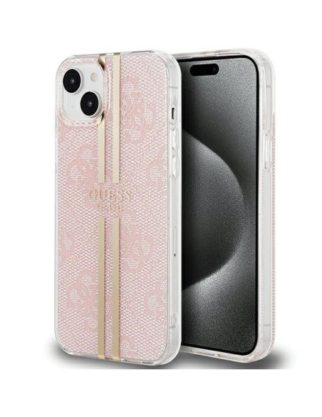 Véritable GUESS Case GUHCP15SH4PSEGP pour iPhone 15 (4G Gold Stripe / Pink)