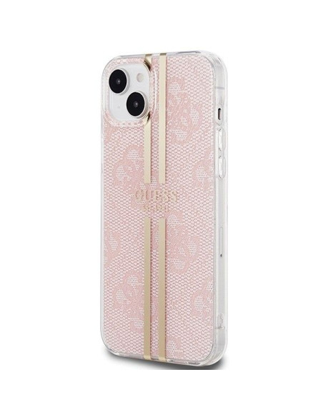 Véritable GUESS Case GUHCP15SH4PSEGP pour iPhone 15 (4G Gold Stripe / Pink)