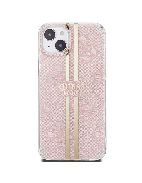 Véritable GUESS Case GUHCP15SH4PSEGP pour iPhone 15 (4G Gold Stripe / Pink)