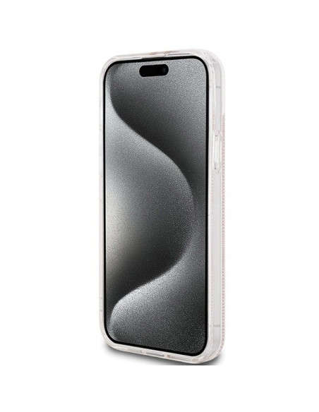 Véritable GUESS Case GUHCP15SH4PSEGP pour iPhone 15 (4G Gold Stripe / Pink)