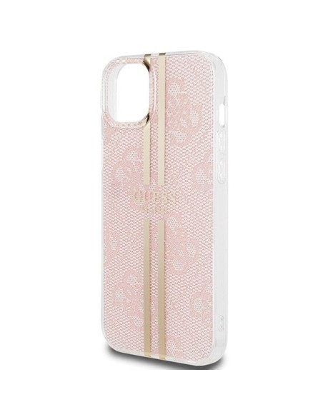 Véritable GUESS Case GUHCP15SH4PSEGP pour iPhone 15 (4G Gold Stripe / Pink)