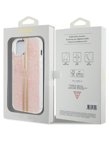 Véritable GUESS Case GUHCP15SH4PSEGP pour iPhone 15 (4G Gold Stripe / Pink)