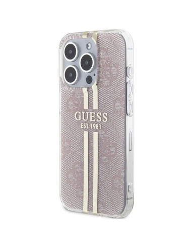 Véritable GUESS Case GUHCP15LH4PSEGP pour iPhone 15 Pro (4G Gold Stripe / Pink)