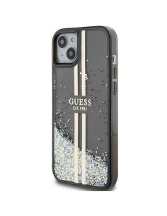 Véritable GUESS Case GUHCP15SLFCSEGK pour iPhone 15 (Liquid Glitter Gold Stripes / Black) 2