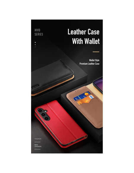 DUX DUCIS Hivo - Case en cuir pour Samsung Galaxy S24 Ultra rouge