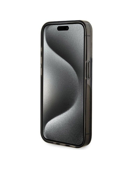 Véritable GUESS Case GUHCP15LLFCSEGK pour iPhone 15 Pro (Liquid Glitter Gold Stripes / Black)